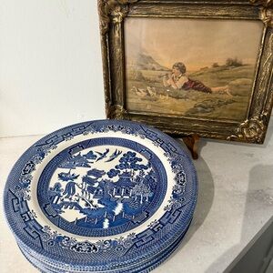 Blue Willow Porcelain Churchill England Dinner Plates  set of 8